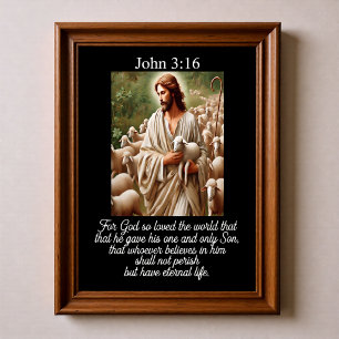 Johannes 3:16 Goda herden vaggar lamm flock stav Poster