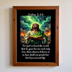 Johannes 3:16 Jesus Heliga Bibel Apokalyps Blixt Poster