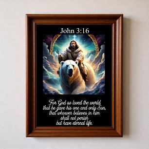 Johannes 3:16 Jesus Ridande Isbjörn Arktisk Berg Poster