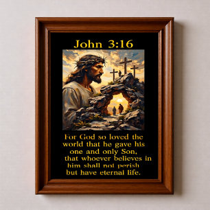 Johannes 3:16 Jesus törnekrona tom grav Calvarieba Poster