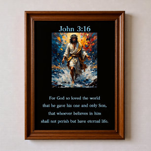 Johannes 3:16 Jesus vandrar på vattnet Stormigt ha Poster