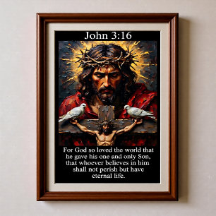 Johannes 3:16 Korsfästelse Kristi lidande Vit duva Poster