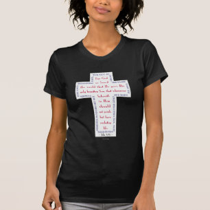 Johannes 3:16 Röd, Vit och Blå Kors T-shirt