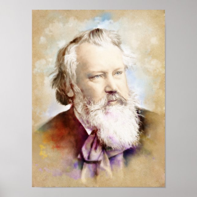 Johannes Brahms Porträtt im Aquarell Stil Poster (Framsidan)
