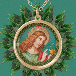 Johannes Evangelist (JMAS 06) Guldpläterat Halsband<br><div class="desc">Image Kredit (JMAS 06): Antique image of St. John the Evangelist from a late 1800 devotional print in chromolithography with gilt accents Ursprungligen publicerad av Josef Müller, Art Publisher, München, Tyskland, from the design of religiösa ephemera. Bilden är en av tolv i förläggarens Apostle-serie (nr 12155). Enligt tradition drack St....</div>