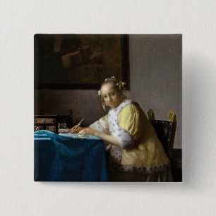 Johannes Vermeer - A Dam skriver ett Brev Knapp