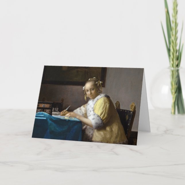 Johannes Vermeer - A Dam skriver ett Brev Kort (Framsida)