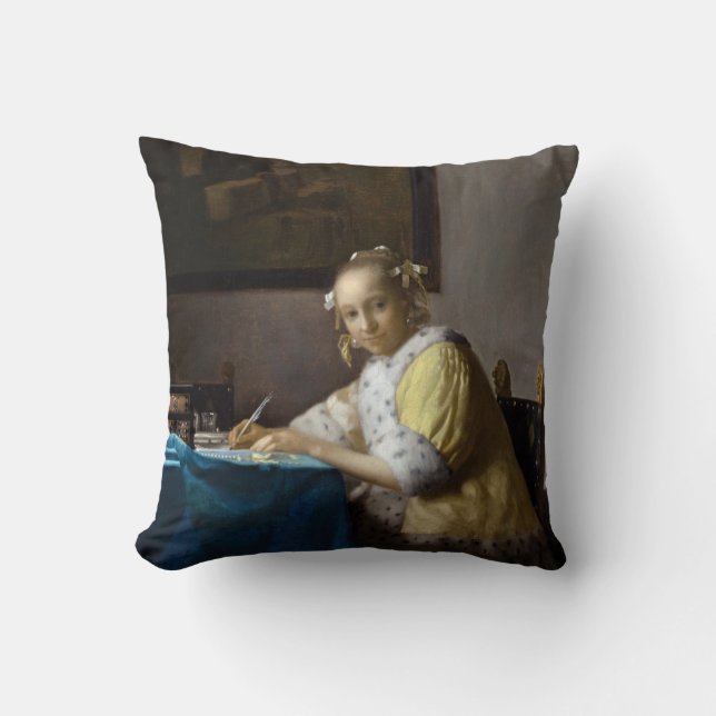 Johannes Vermeer - A Dam skriver ett Brev Kudde (Framsida)