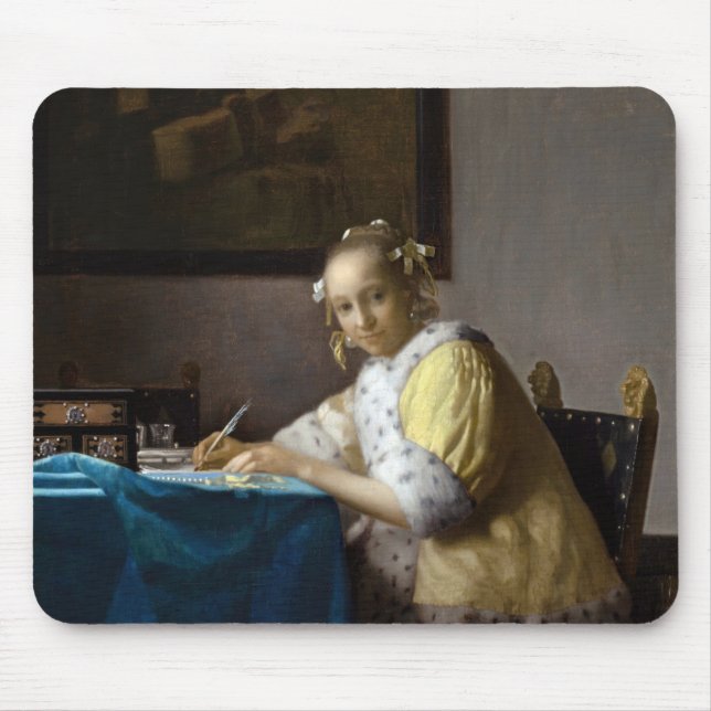 Johannes Vermeer - A Dam skriver ett Brev Musmatta (Framsidan)