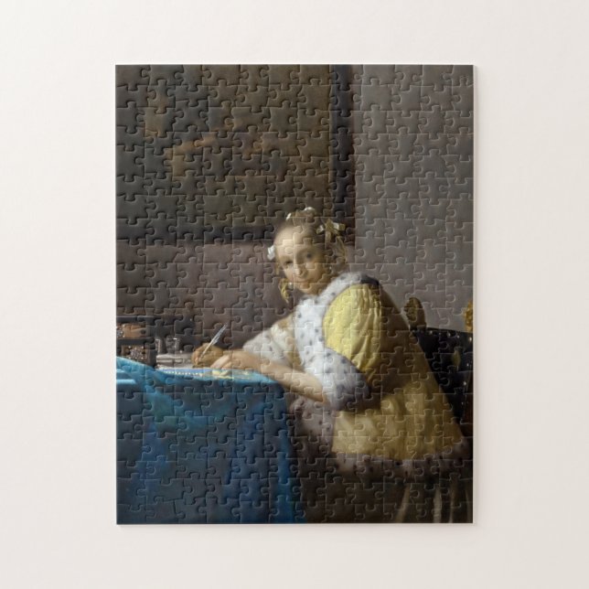 Johannes Vermeer - A Dam skriver ett Brev Pussel (Vertikal)