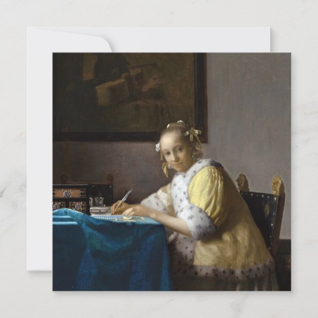 Johannes Vermeer - A Dam skriver ett Brev Tack Kort (Framsida)