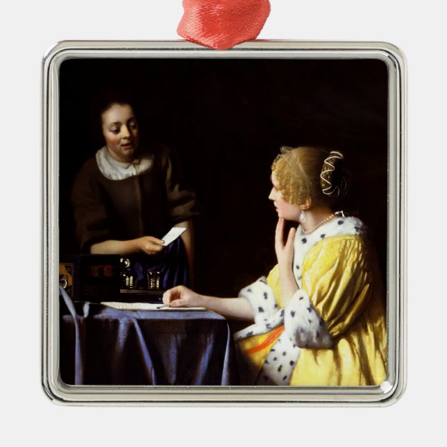 Johannes Vermeer - Älskarinna och Maid Julgransprydnad Metall (Framsidan)