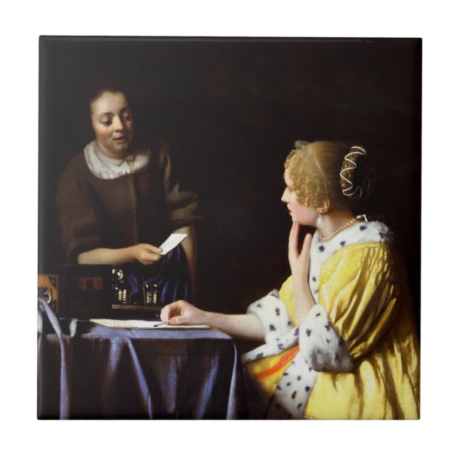 Johannes Vermeer - Älskarinna och Maid Kakelplatta (Framsidan)