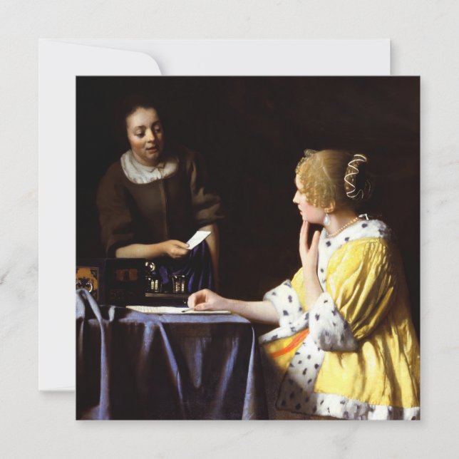 Johannes Vermeer - Älskarinna och Maid Tack Kort (Framsida)