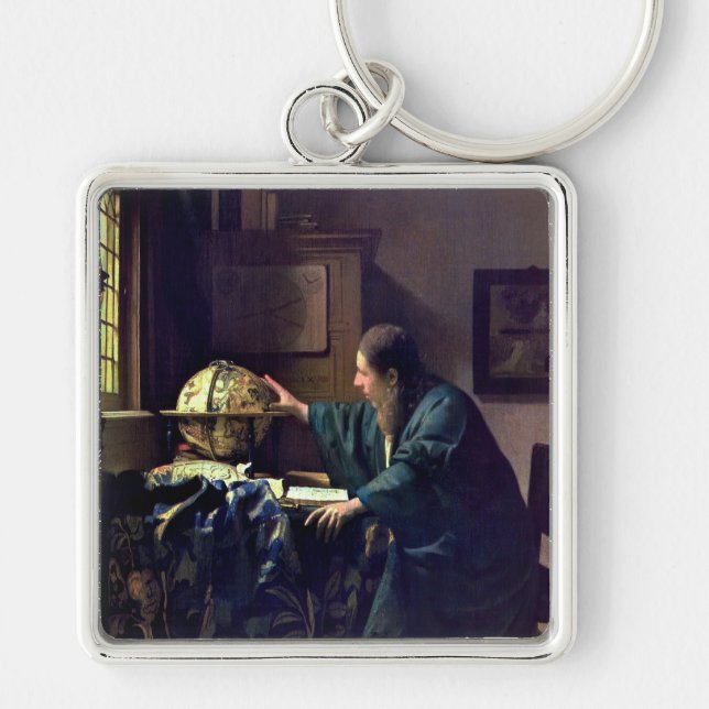 Johannes Vermeer - Astronomer Fyrkantig Silverfärgad Nyckelring (Framsidan)