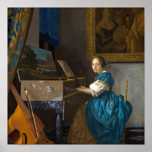 Johannes Vermeer - Dam sittande vid en virginal Poster