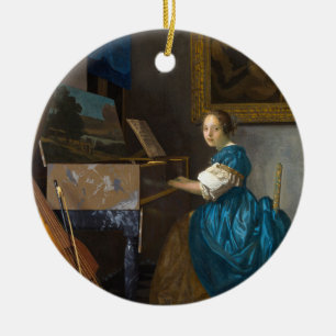 Johannes Vermeer - Dam, sittande vid ett unggialt Julgransprydnad Keramik