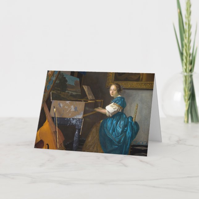 Johannes Vermeer - Dam, sittande vid ett unggialt Kort (Framsida)