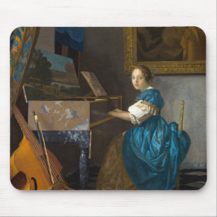 Johannes Vermeer - Dam, sittande vid ett unggialt Musmatta