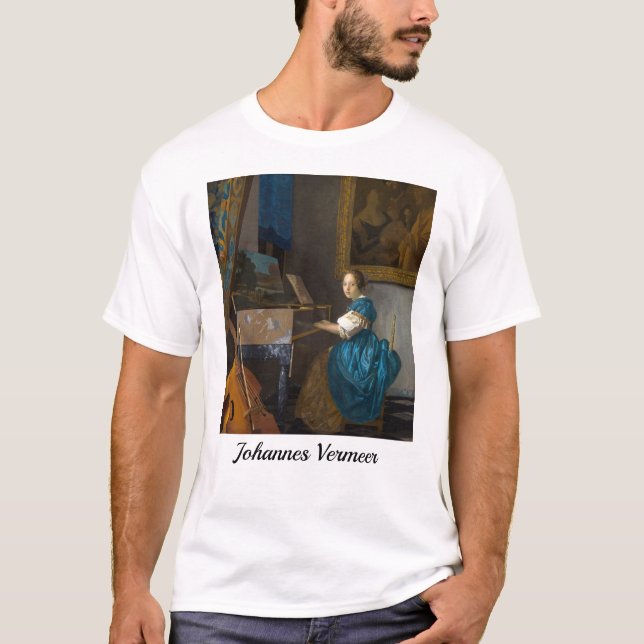 Johannes Vermeer - Dam, sittande vid ett unggialt T Shirt (Framsida)