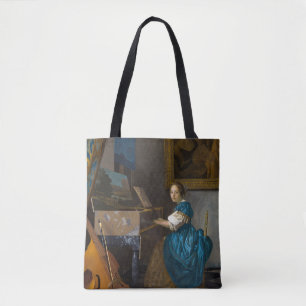 Johannes Vermeer - Dam, sittande vid ett unggialt Tygkasse