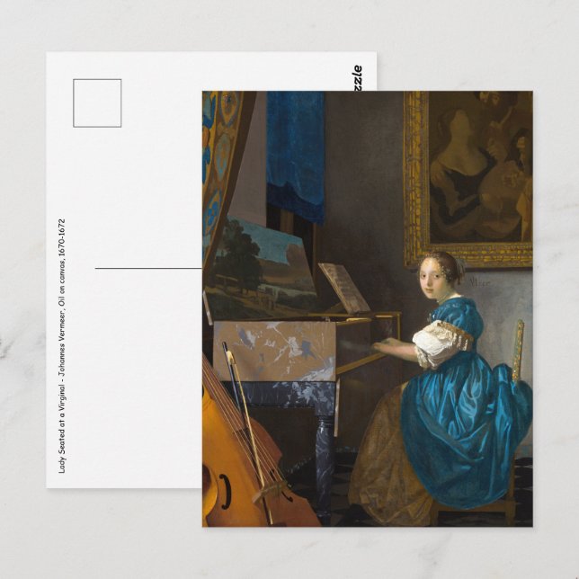 Johannes Vermeer - Dam, sittande vid ett unggialt Vykort (Fram/baksida)