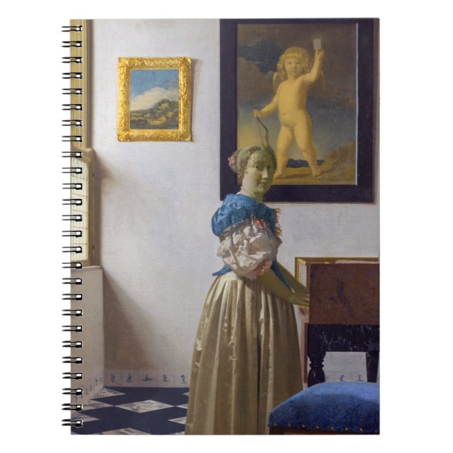Johannes Vermeer - Dam Ställande vid ett jungfruli Anteckningsbok (Framsidan)