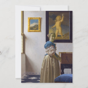 Johannes Vermeer - Dam Ställande vid ett jungfruli Inbjudningar