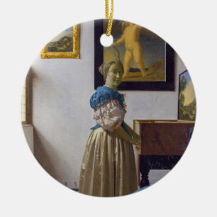 Johannes Vermeer - Dam Ställande vid ett jungfruli Julgransprydnad Keramik