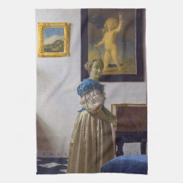 Johannes Vermeer - Dam Ställande vid ett jungfruli Kökshandduk