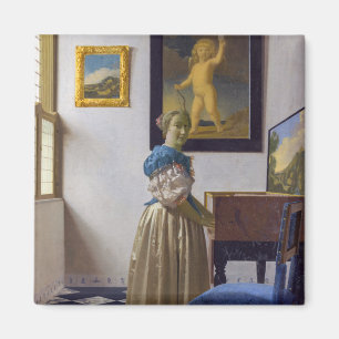 Johannes Vermeer - Dam Ställande vid ett jungfruli Magnet