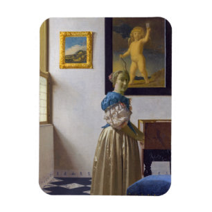 Johannes Vermeer - Dam Ställande vid ett jungfruli Magnet
