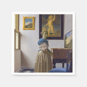 Johannes Vermeer - Dam Ställande vid ett jungfruli Pappersservett