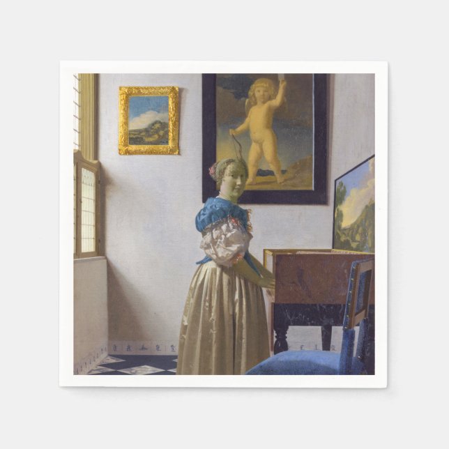 Johannes Vermeer - Dam Ställande vid ett jungfruli Pappersservett (Framsidan)