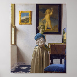Johannes Vermeer - Dam Ställande vid ett jungfruli Poster