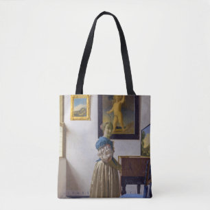 Johannes Vermeer - Dam Ställande vid ett jungfruli Tygkasse