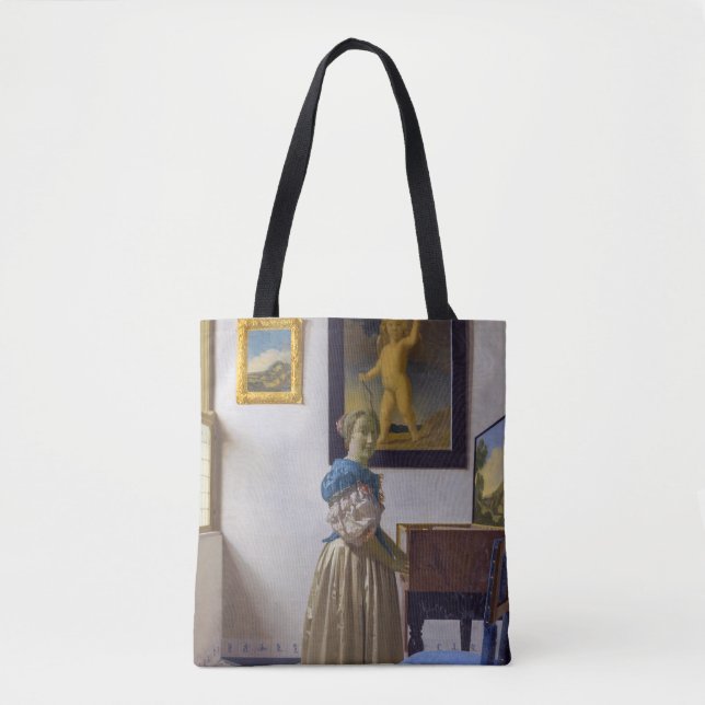 Johannes Vermeer - Dam Ställande vid ett jungfruli Tygkasse (Framsida)