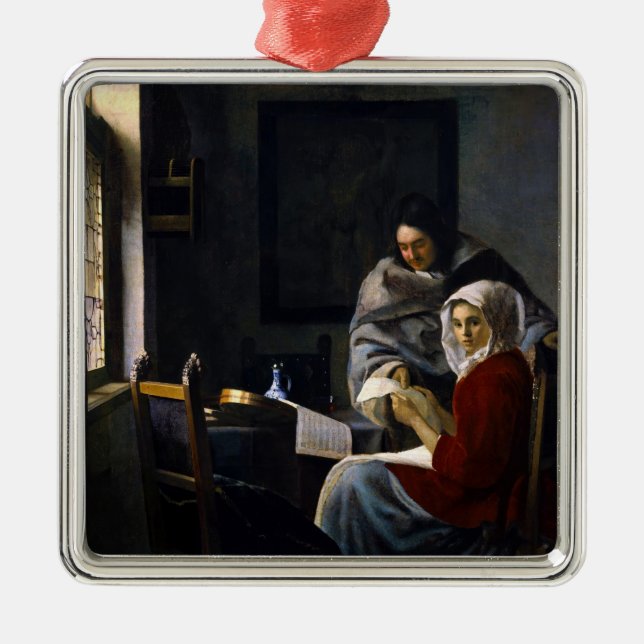 Johannes Vermeer - Flickan avbröts på sin musik Julgransprydnad Metall (Framsidan)