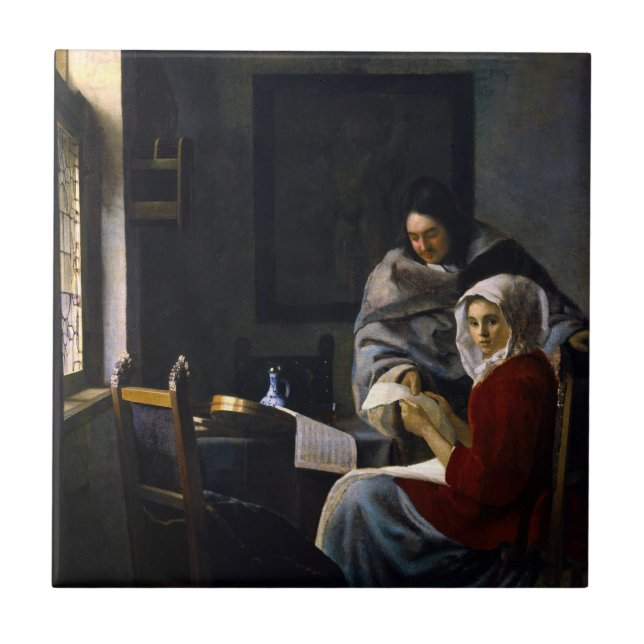 Johannes Vermeer - Flickan avbröts på sin musik Kakelplatta (Framsidan)