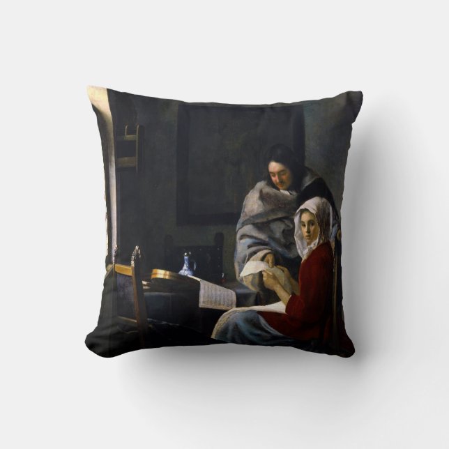 Johannes Vermeer - Flickan avbröts på sin musik Kudde (Framsida)