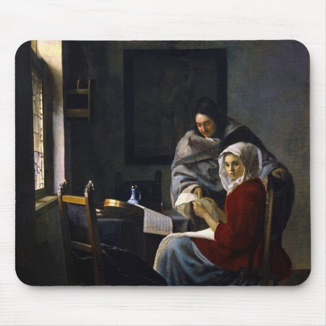 Johannes Vermeer - Flickan avbröts på sin musik Musmatta (Framsidan)