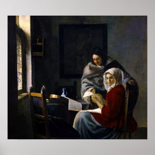 Johannes Vermeer - Flickan avbröts på sin musik Poster