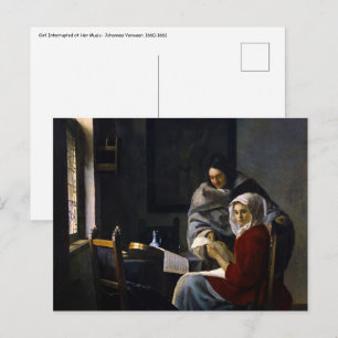Johannes Vermeer - Flickan avbröts på sin musik Vykort