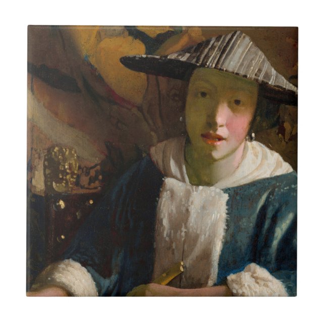 Johannes Vermeer - Flickan med en Flute Kakelplatta (Framsidan)