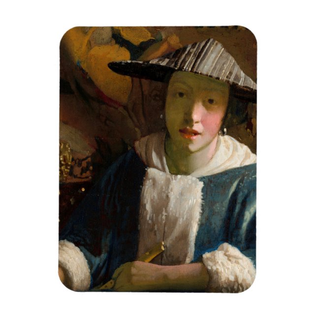 Johannes Vermeer - Flickan med en Flute Magnet (Vertikal)