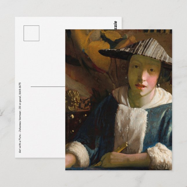 Johannes Vermeer - Flickan med en Flute Vykort (Fram/baksida)
