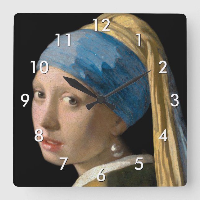 Johannes Vermeer - Flickan med en Pearl Earring Fyrkantig Klocka (Framsida)