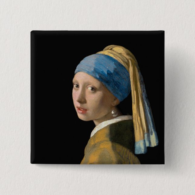Johannes Vermeer - Flickan med en Pearl Earring Knapp (Framsida)