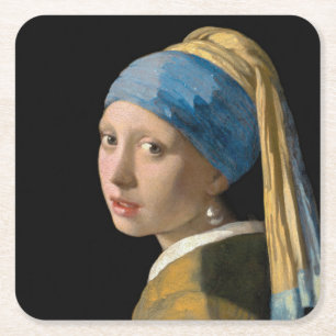 Johannes Vermeer - Flickan med en Pearl Earring Underlägg Papper Kvadrat