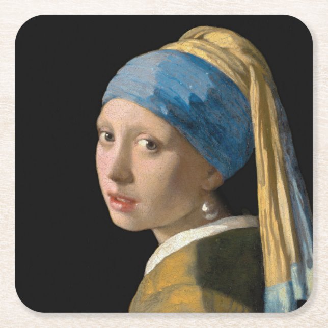 Johannes Vermeer - Flickan med en Pearl Earring Underlägg Papper Kvadrat (Framsidan)